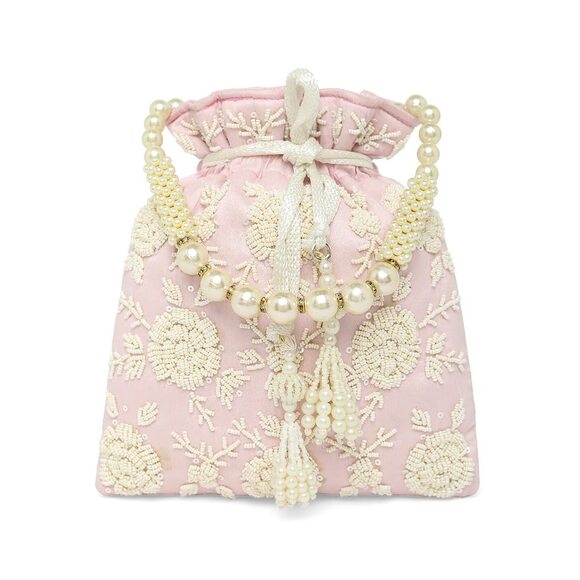 Handbags - 1408 Pink Potli Bag Gift Handmade Evening bag Stylish Bridal Wristlet Purse